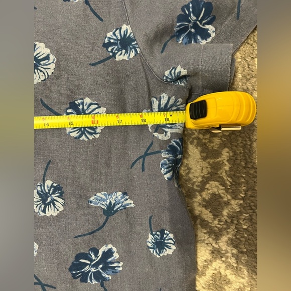 L. L. Bean Floral Blue Dress size 10 100% Linen (E100) - Picture 5 of 7